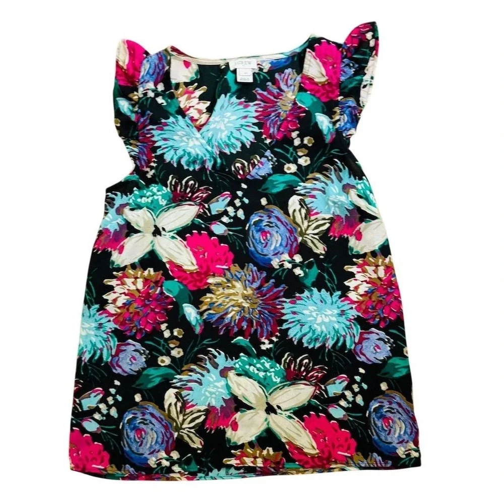 J. Crew Women's Floral Sleeveless Ruffle Blouse 00 Coquette Lolita preppy garden